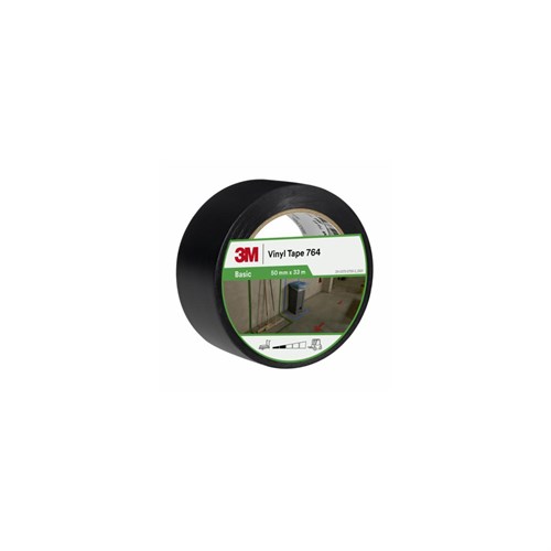 3M General Purpose Vinyl Tape 764, Black, 50 mm x 33 m, 0.13 mm, Individually Wrapped Conveniently Packaged